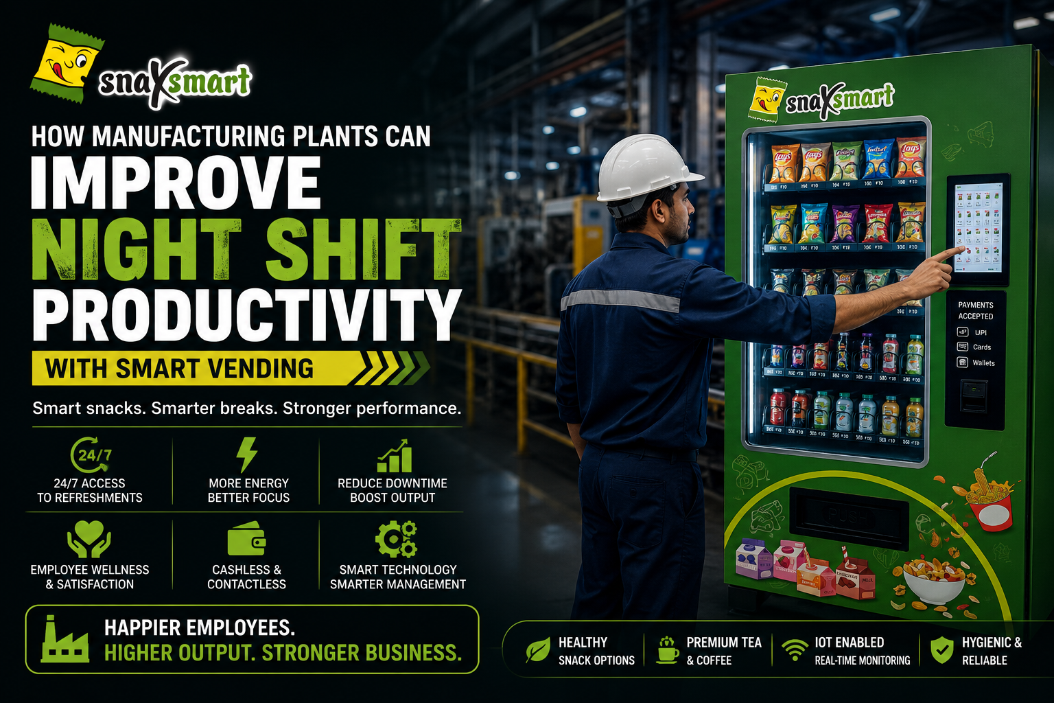 snack vending machine for manufacturing plants